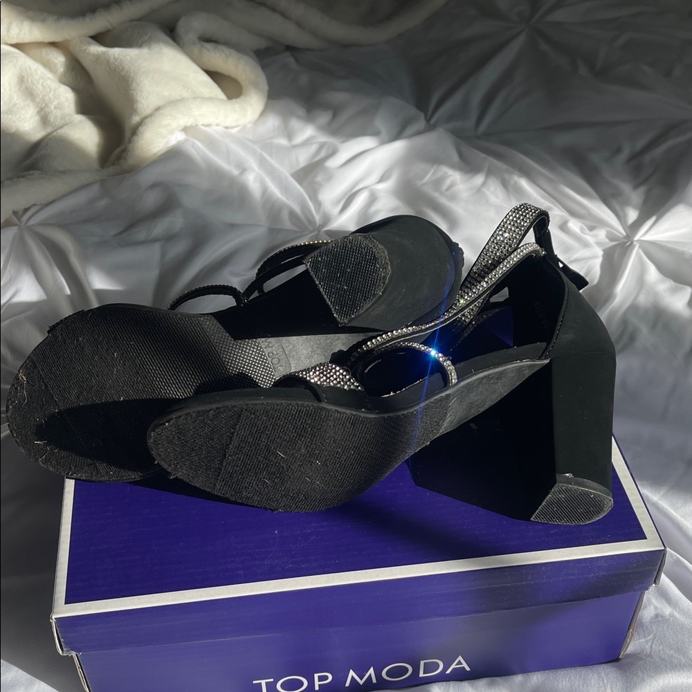 TOP Moda Black Rhinestone Heels - Picture 2 of 4